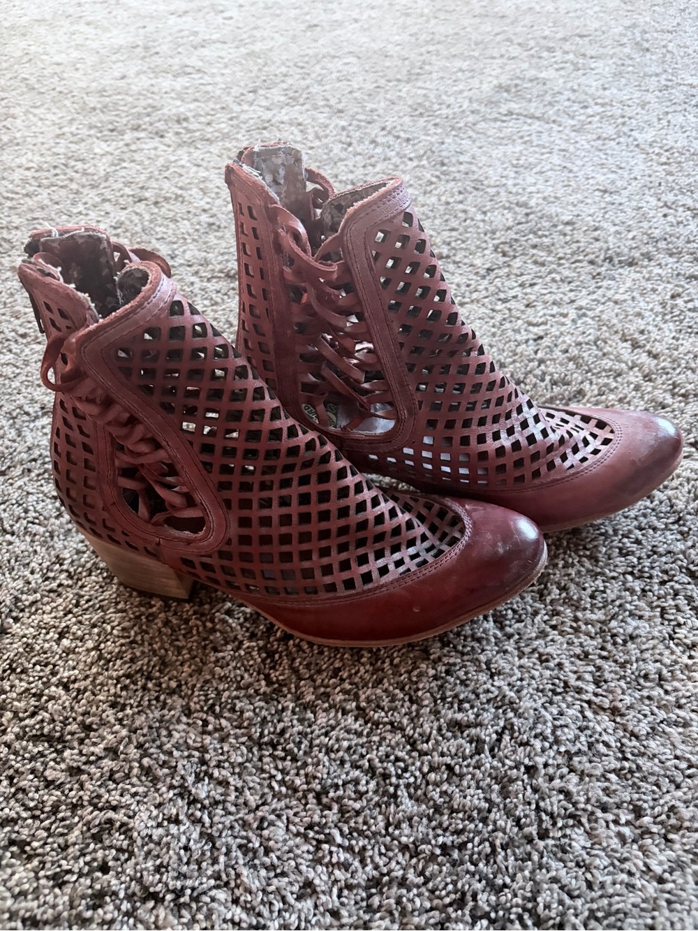 freebird Red Lattice Leather Ankle Booties